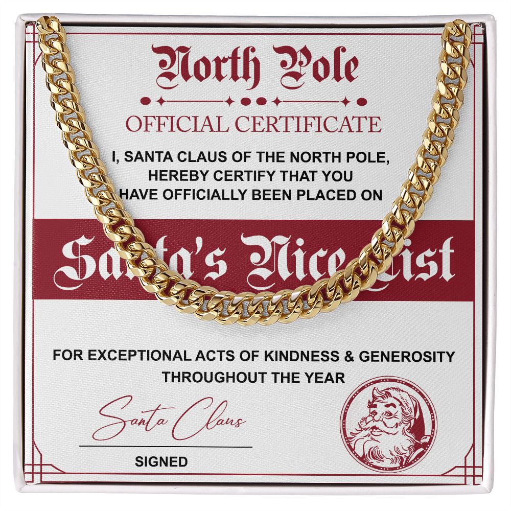 Santa's Nice List - Length Adjustable Cuban Link Chain For Christmas