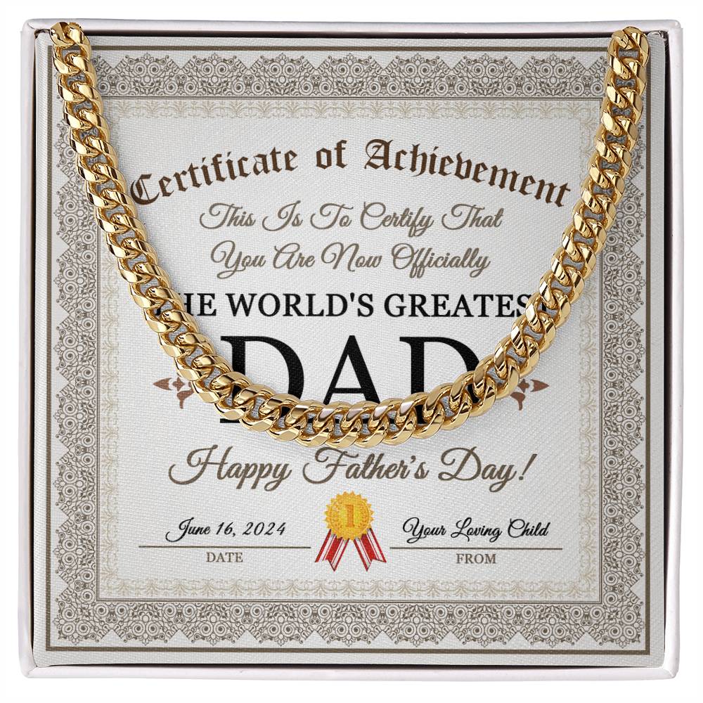 Certificate Of Achievement - Length-Adjustable Cuban Link Chain For Dad
