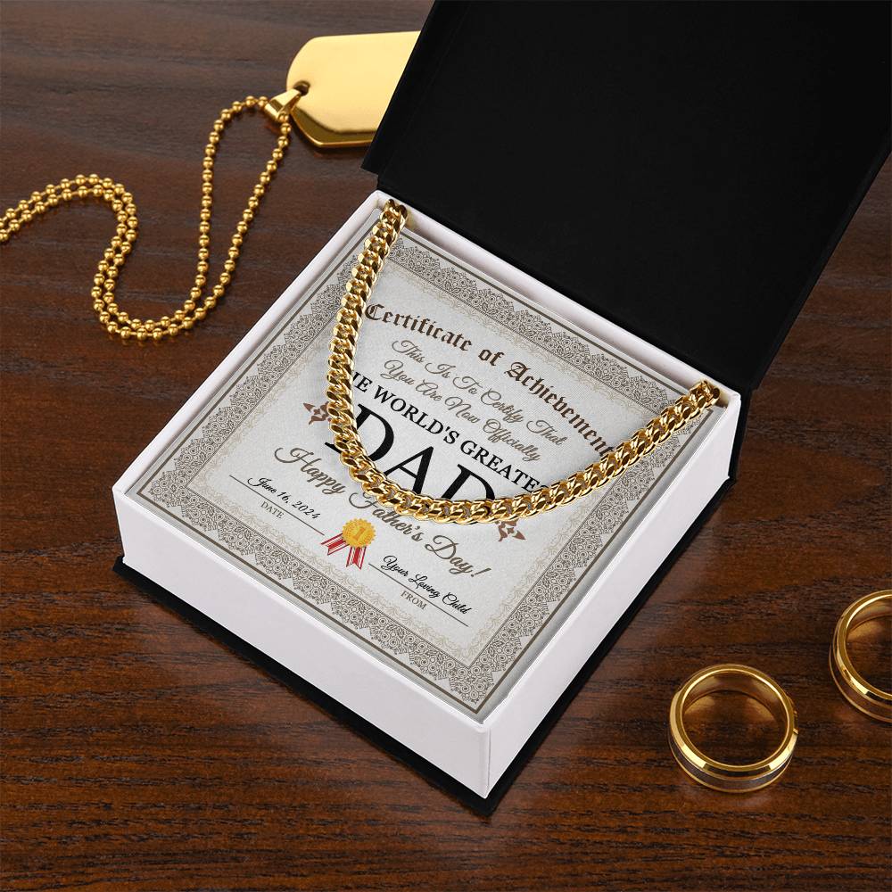 Certificate Of Achievement - Length-Adjustable Cuban Link Chain For Dad