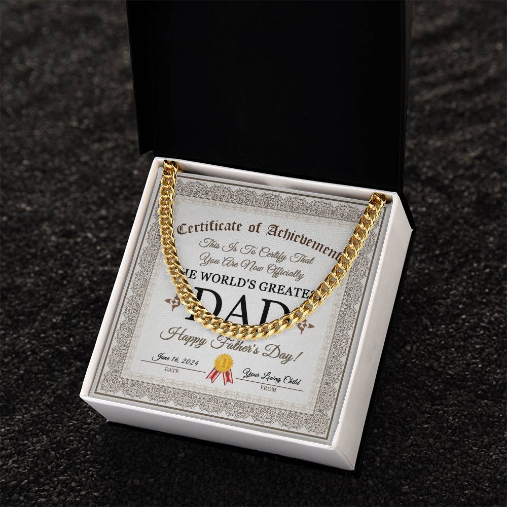 Certificate Of Achievement - Length-Adjustable Cuban Link Chain For Dad
