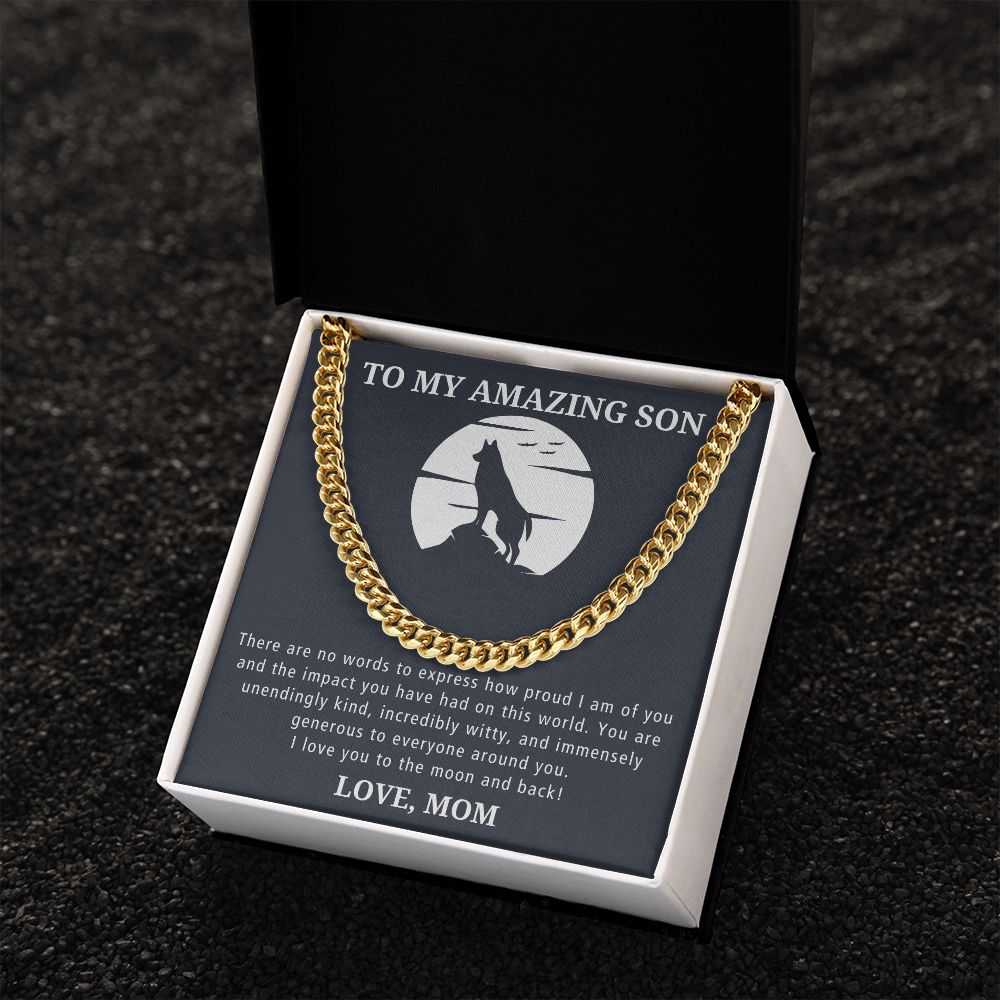 Love You To The Moon And Back - Length Adjustable Cuban Link Chain For Son