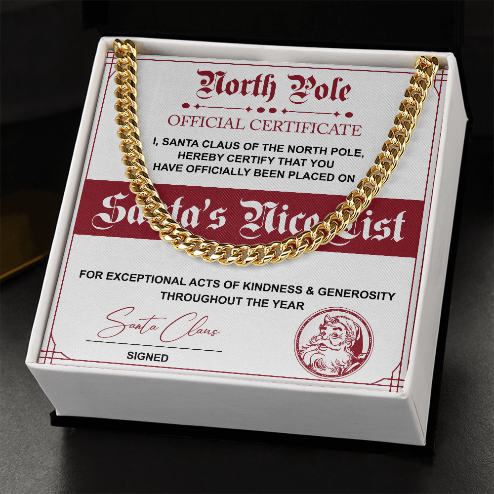 Santa's Nice List - Length Adjustable Cuban Link Chain For Christmas