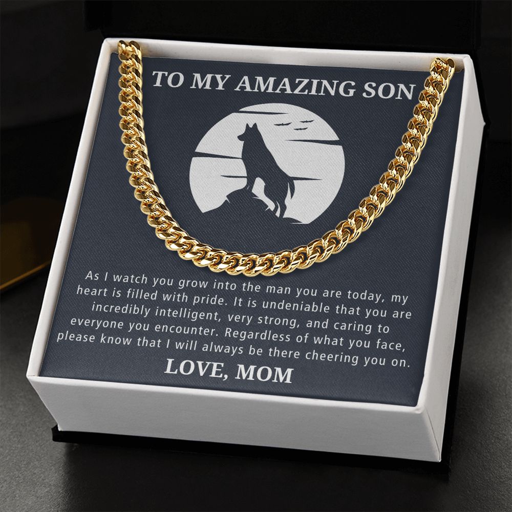 Always There Cheering You On - Length Adjustable Cuban Link Chain For Son