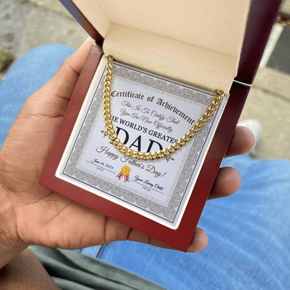 Certificate Of Achievement - Length-Adjustable Cuban Link Chain For Dad