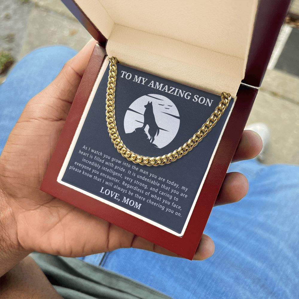 Always There Cheering You On - Length Adjustable Cuban Link Chain For Son