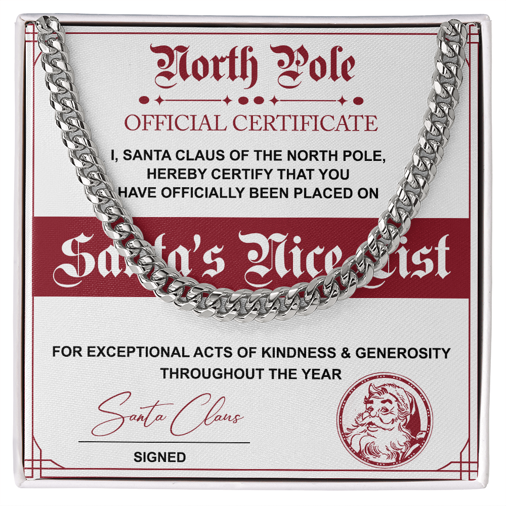 Santa's Nice List - Length Adjustable Cuban Link Chain For Christmas