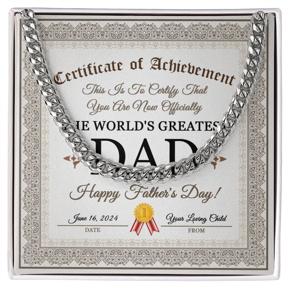 Certificate Of Achievement - Length-Adjustable Cuban Link Chain For Dad