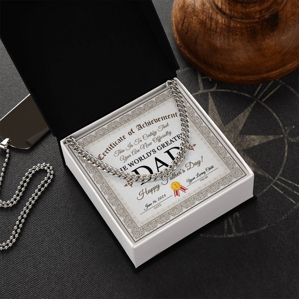 Certificate Of Achievement - Length-Adjustable Cuban Link Chain For Dad