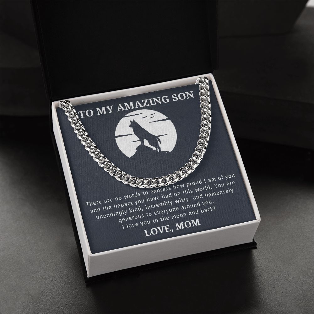 Love You To The Moon And Back - Length Adjustable Cuban Link Chain For Son