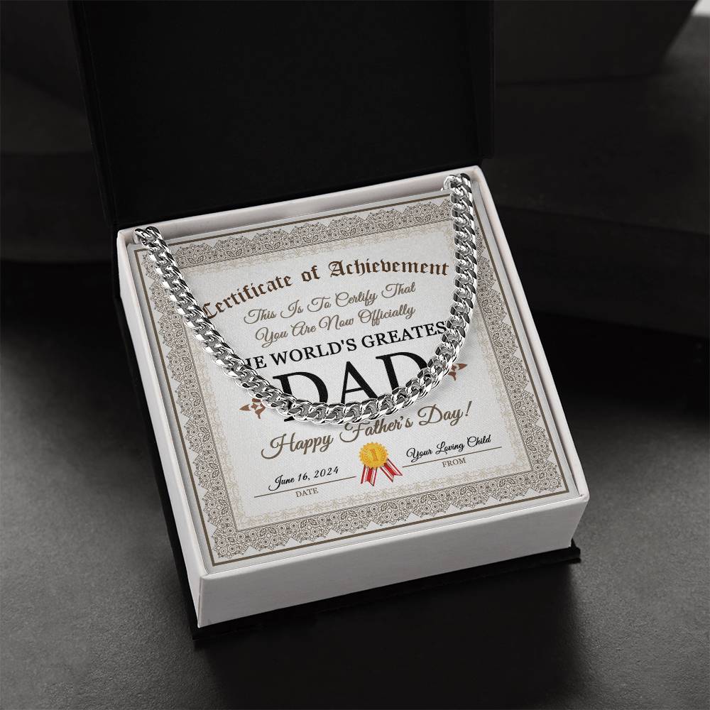 Certificate Of Achievement - Length-Adjustable Cuban Link Chain For Dad