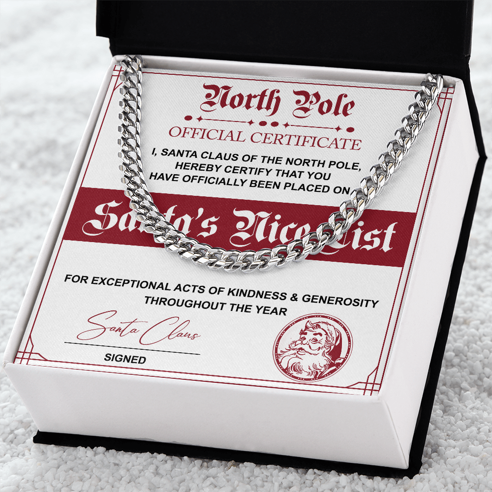 Santa's Nice List - Length Adjustable Cuban Link Chain For Christmas