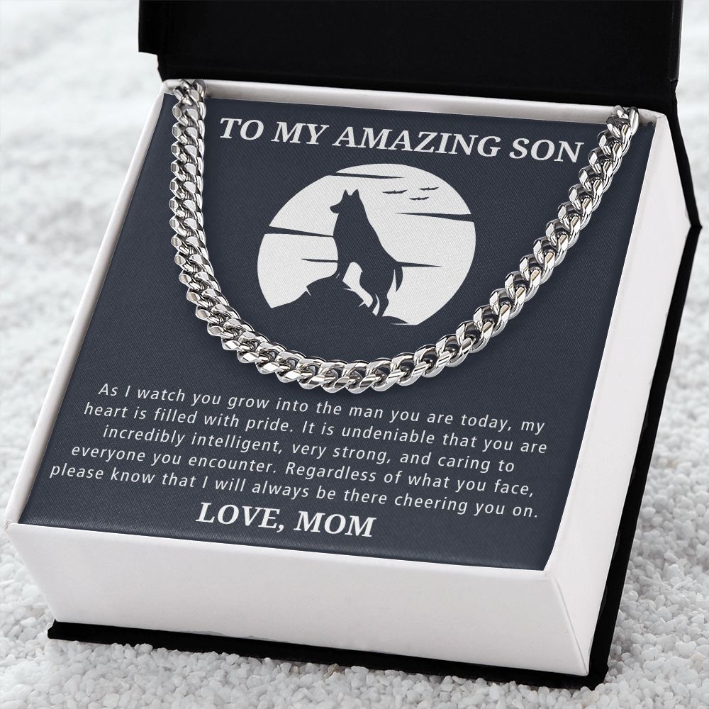 Always There Cheering You On - Length Adjustable Cuban Link Chain For Son