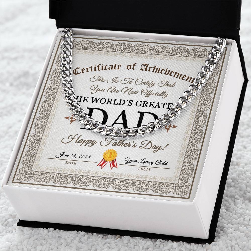 Certificate Of Achievement - Length-Adjustable Cuban Link Chain For Dad