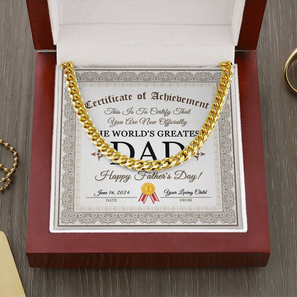 Certificate Of Achievement - Length-Adjustable Cuban Link Chain For Dad