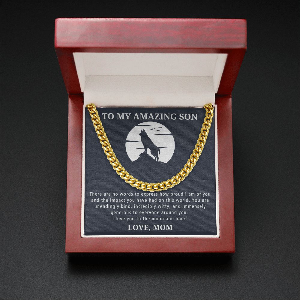 Love You To The Moon And Back - Length Adjustable Cuban Link Chain For Son