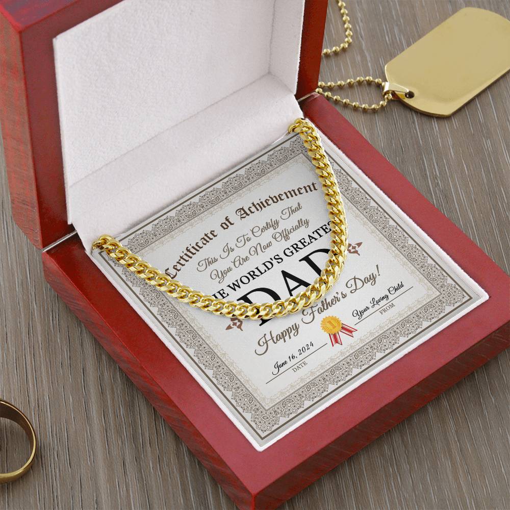 Certificate Of Achievement - Length-Adjustable Cuban Link Chain For Dad