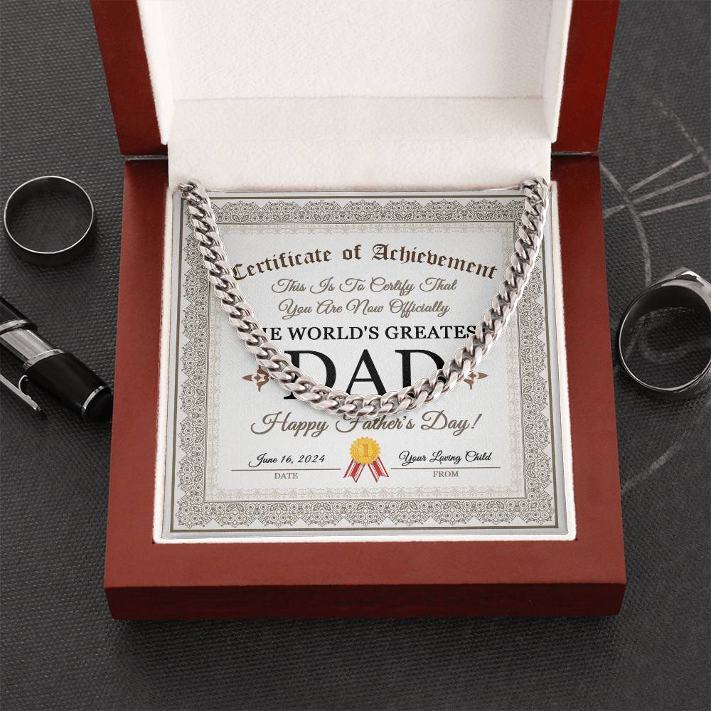Certificate Of Achievement - Length-Adjustable Cuban Link Chain For Dad