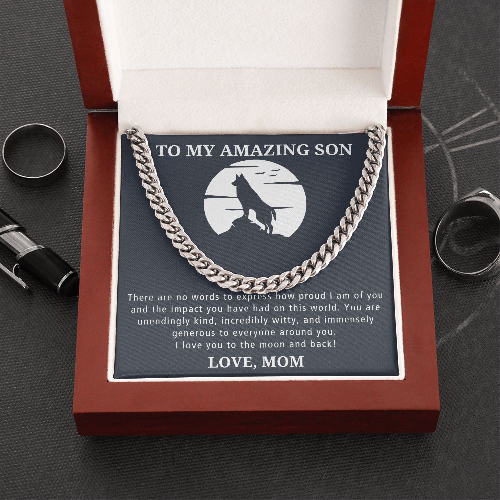 Love You To The Moon And Back - Length Adjustable Cuban Link Chain For Son