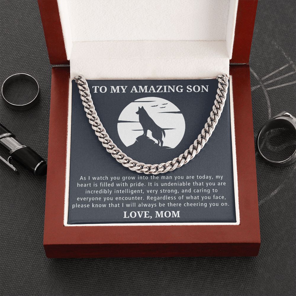 Always There Cheering You On - Length Adjustable Cuban Link Chain For Son