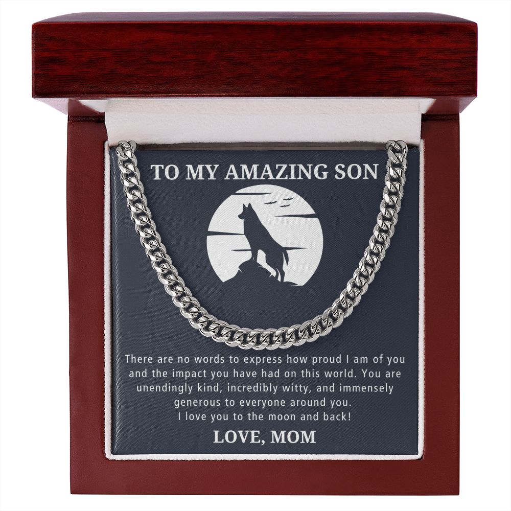 Love You To The Moon And Back - Length Adjustable Cuban Link Chain For Son