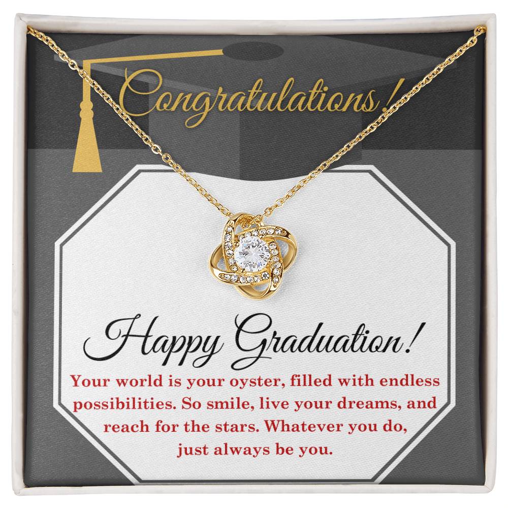 The World Is Your Oyster - Love Knot Necklace For Graduate At Graduation