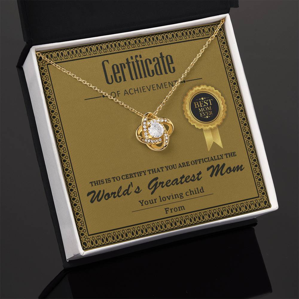 Certificate Of Achievement - Love Knot Necklace For Mom