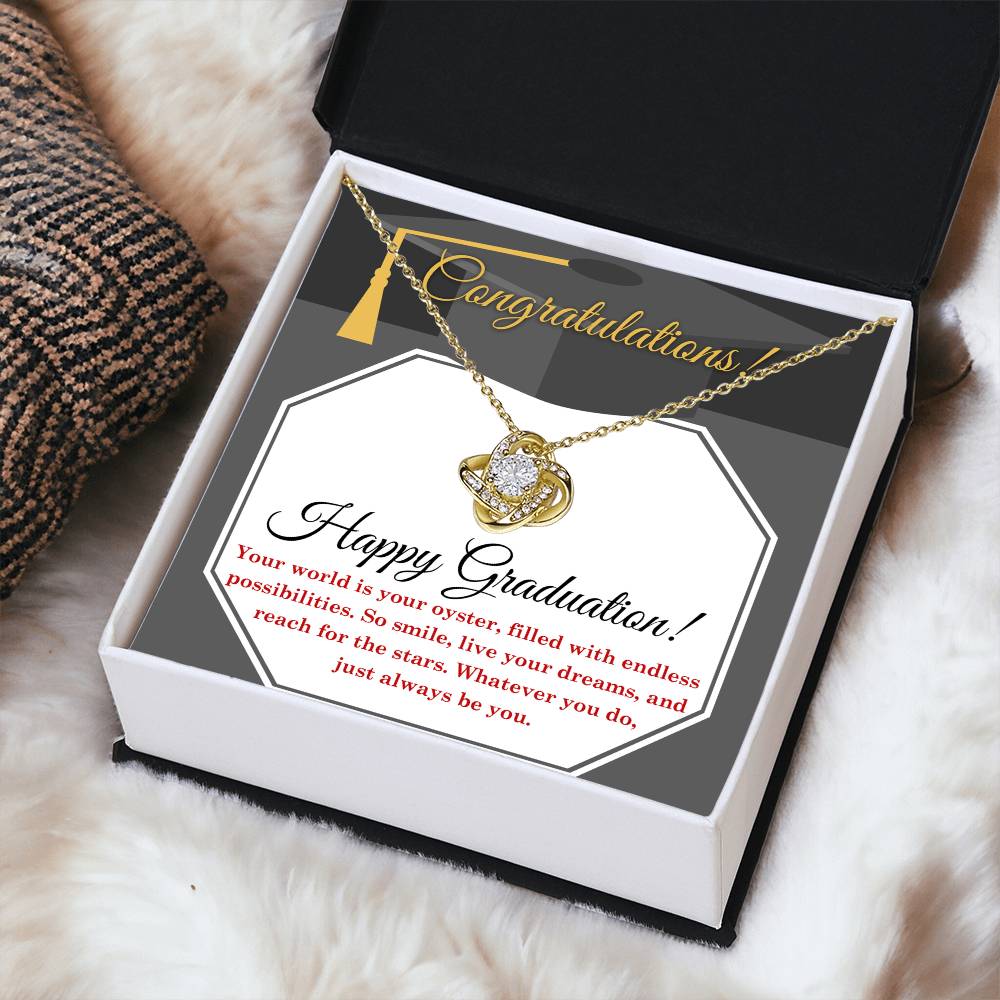 The World Is Your Oyster - Love Knot Necklace For Graduate At Graduation