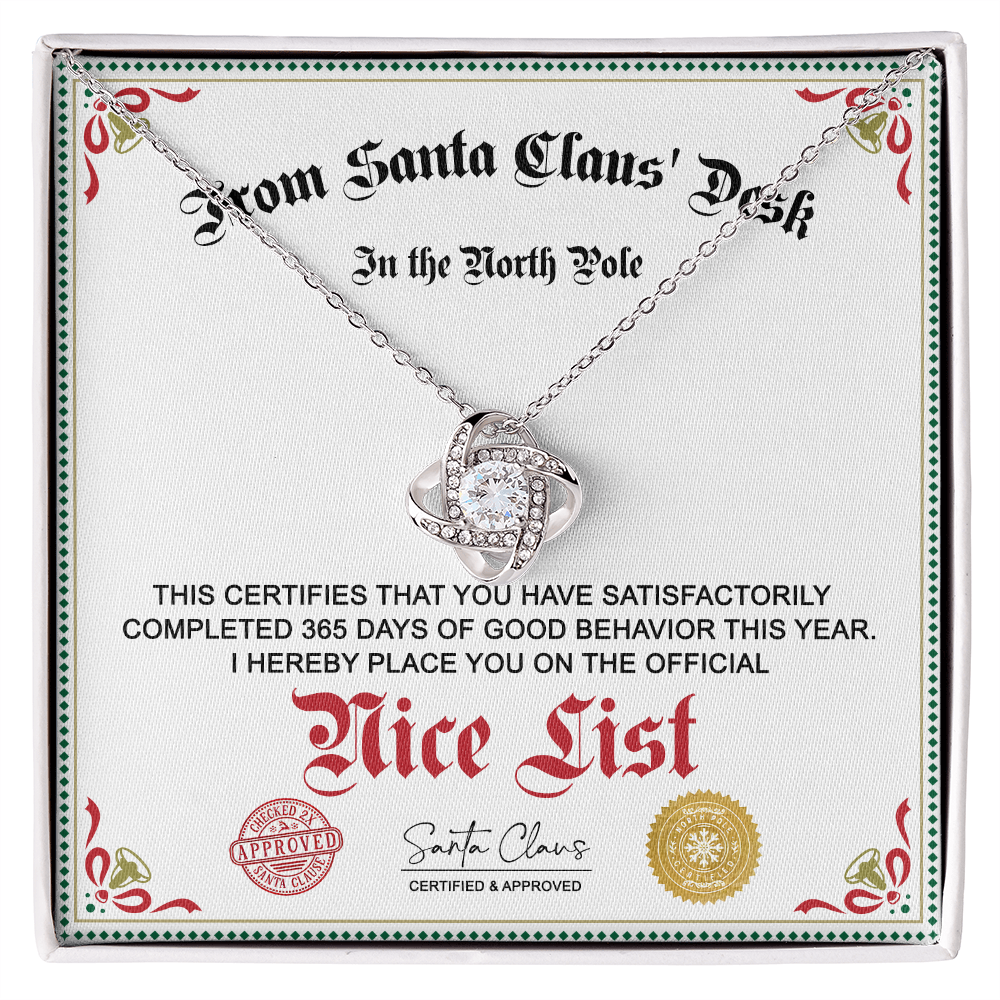 Official Nice List - Love Knot Necklace For Her For Christmas
