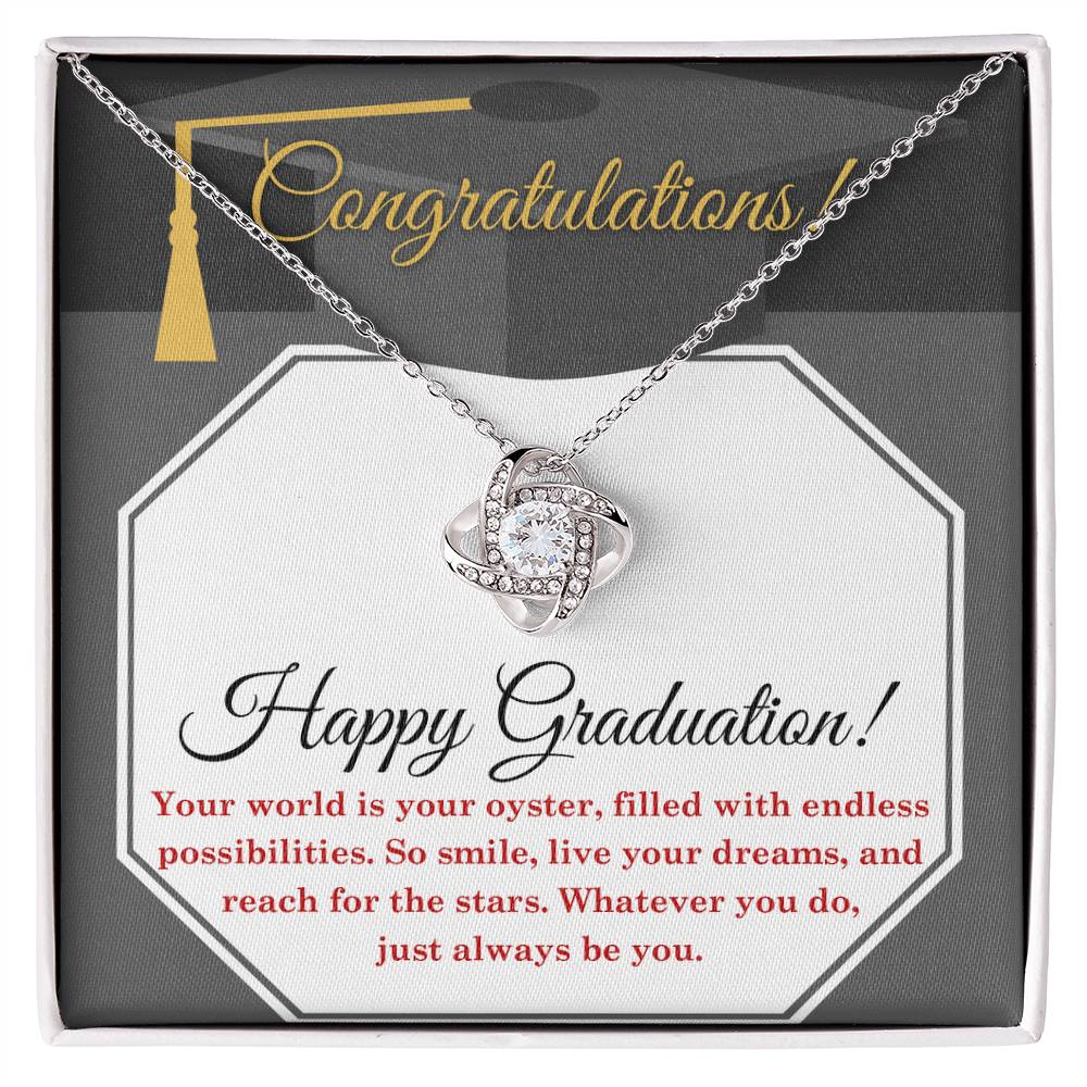 The World Is Your Oyster - Love Knot Necklace For Graduate At Graduation