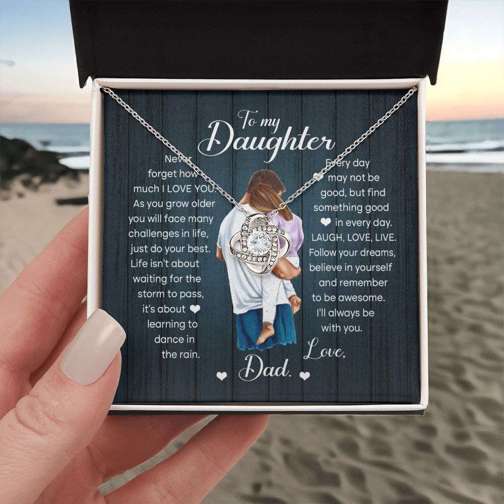 Laugh, Love, Live - Love Knot Necklace For Daughter