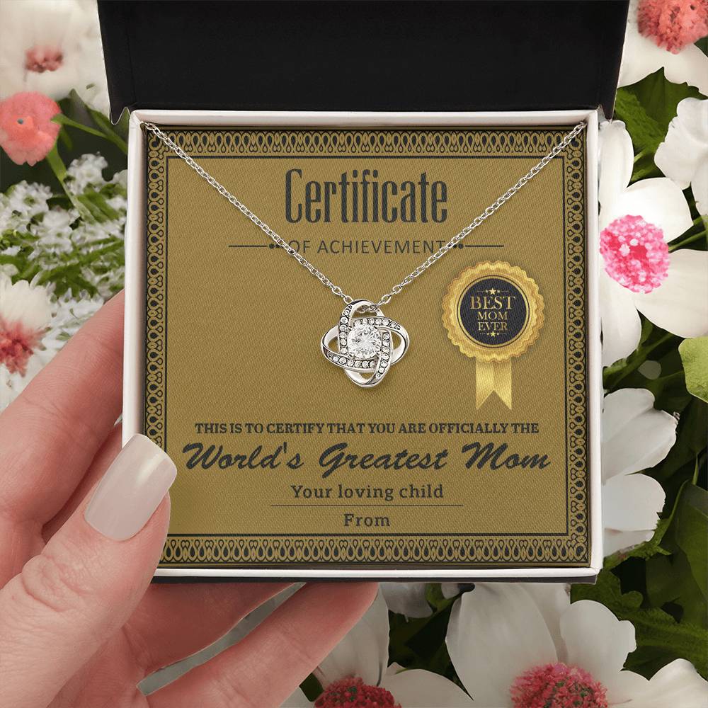Certificate Of Achievement - Love Knot Necklace For Mom