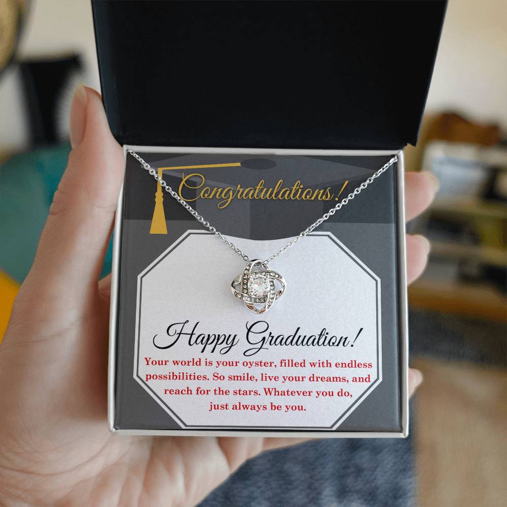 The World Is Your Oyster - Love Knot Necklace For Graduate At Graduation