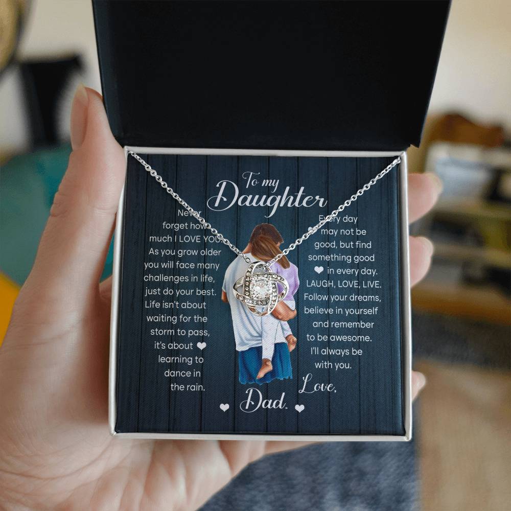Laugh, Love, Live - Love Knot Necklace For Daughter