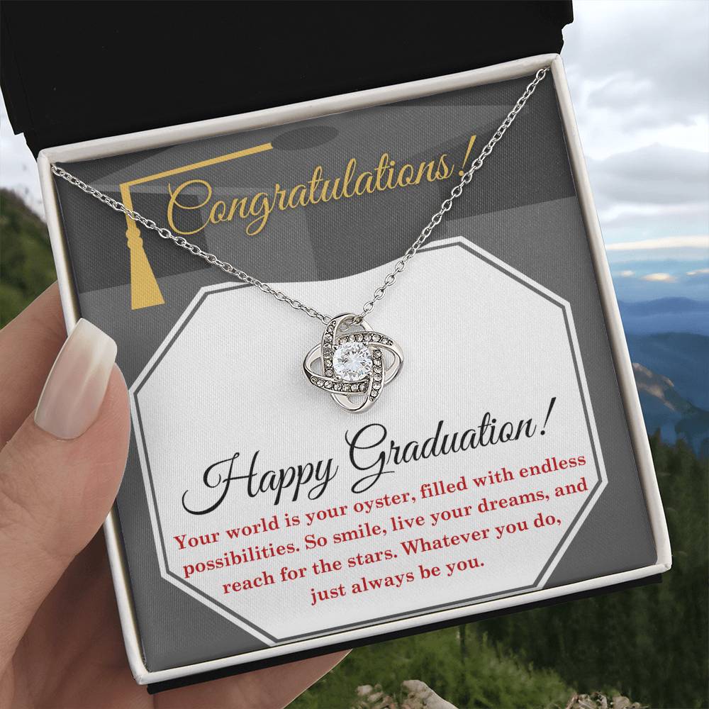 The World Is Your Oyster - Love Knot Necklace For Graduate At Graduation