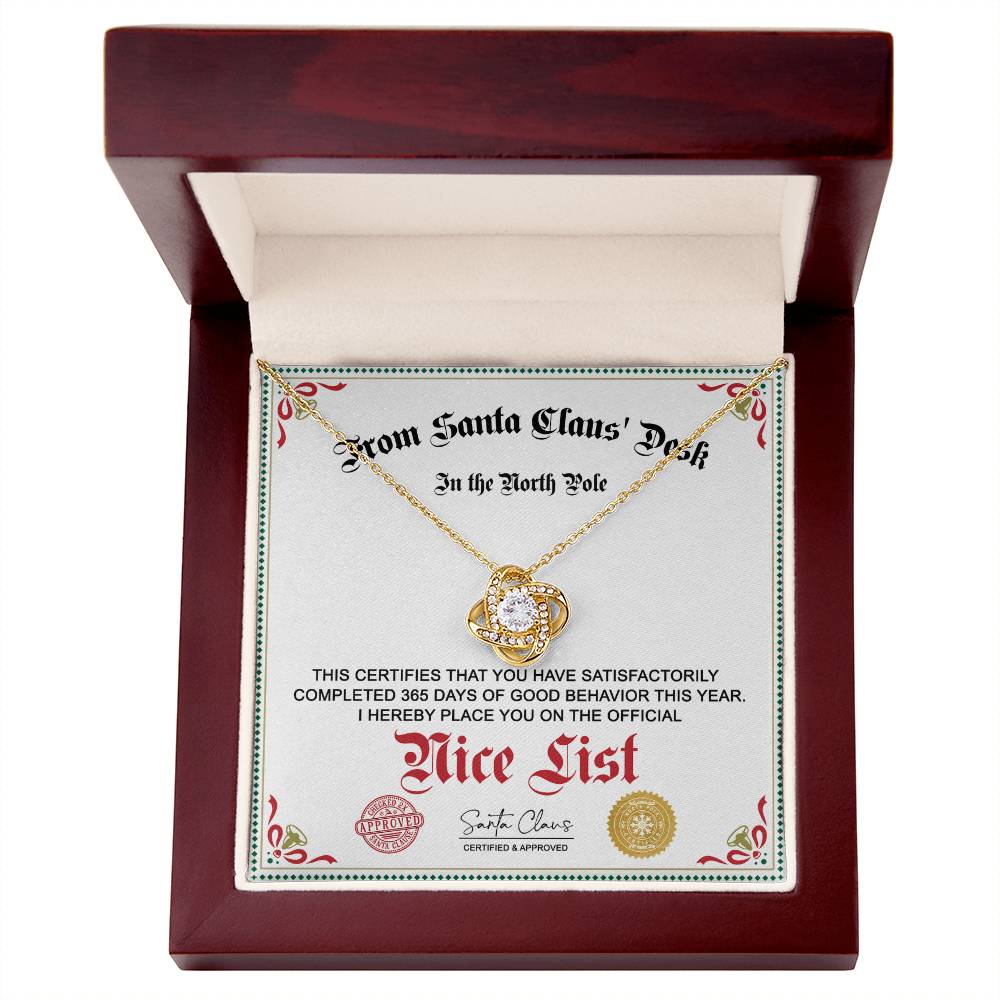 Official Nice List - Love Knot Necklace For Her For Christmas