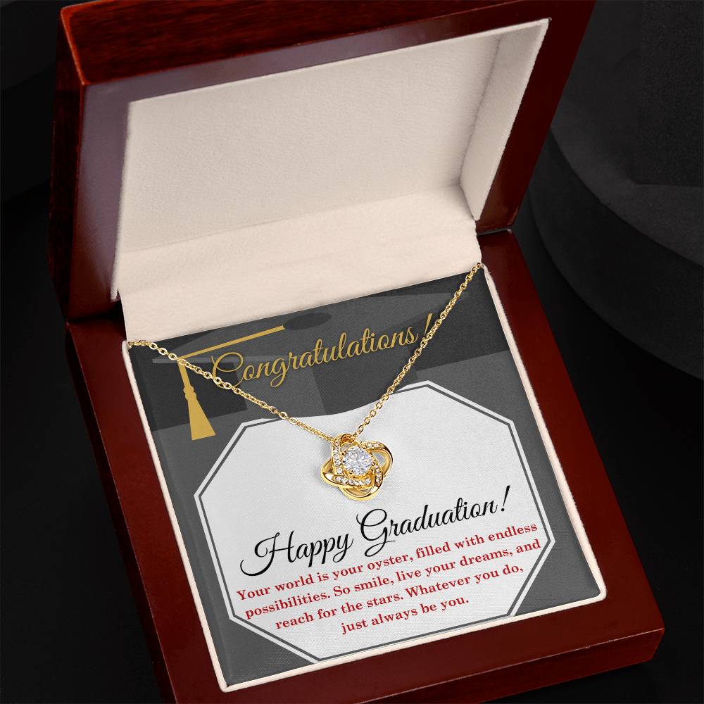 The World Is Your Oyster - Love Knot Necklace For Graduate At Graduation