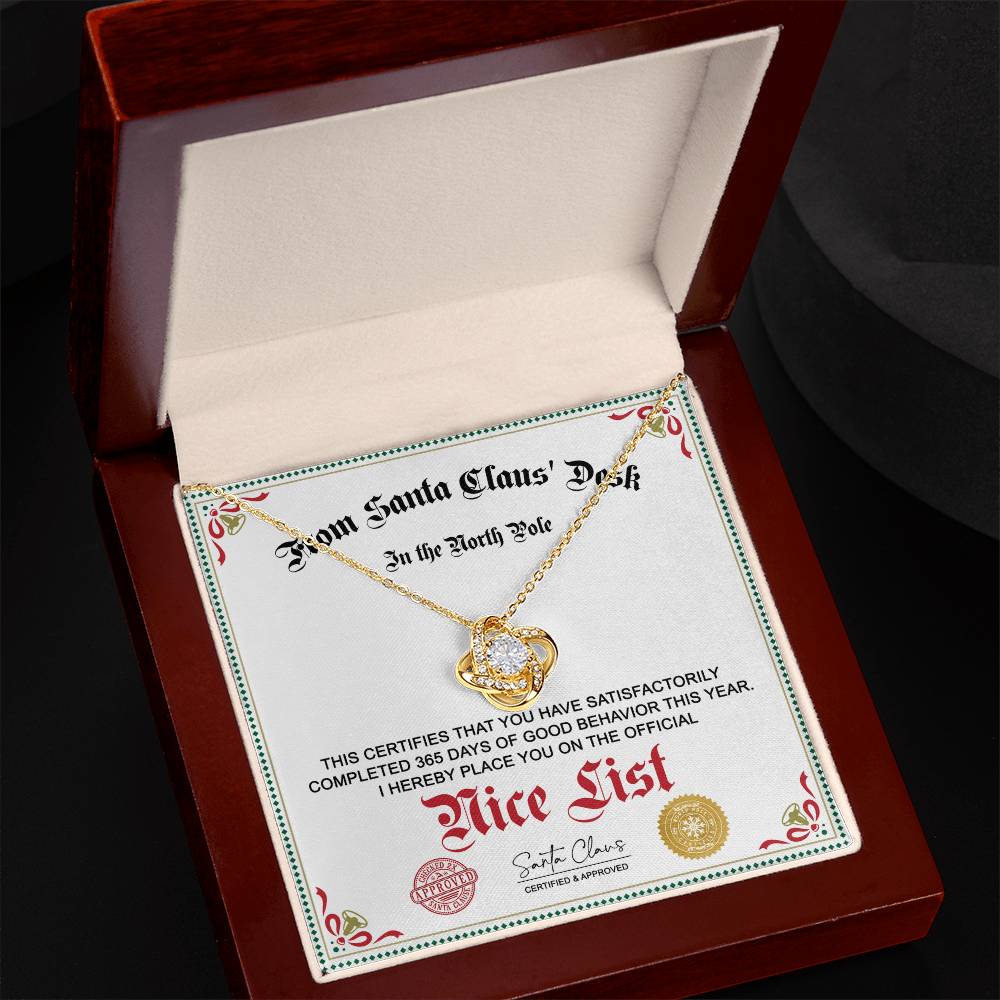 Official Nice List - Love Knot Necklace For Her For Christmas