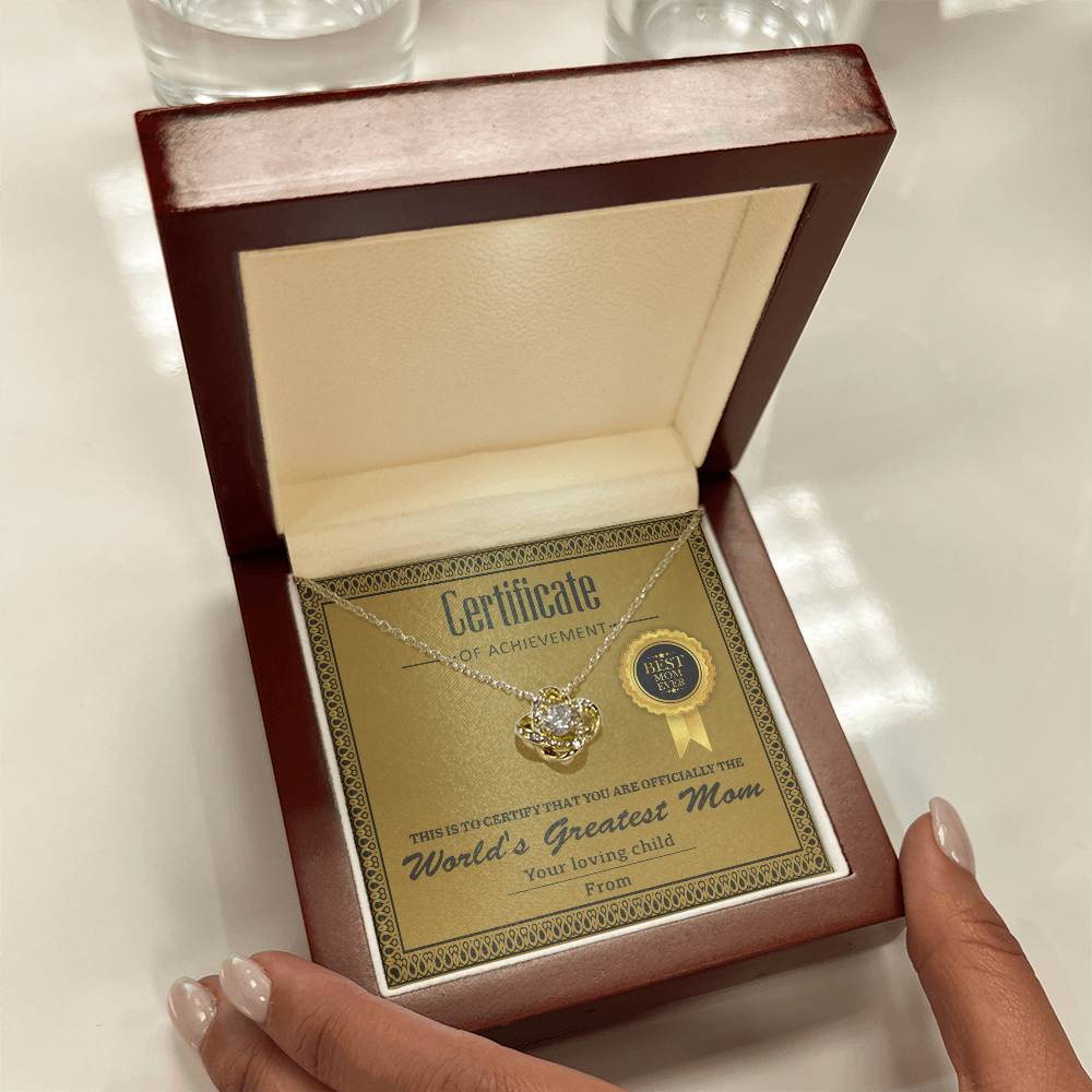 Certificate Of Achievement - Love Knot Necklace For Mom