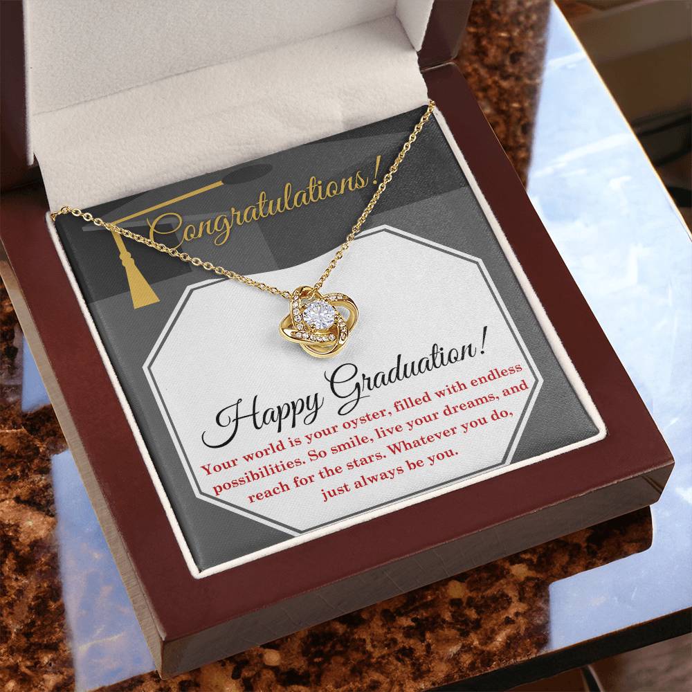 The World Is Your Oyster - Love Knot Necklace For Graduate At Graduation