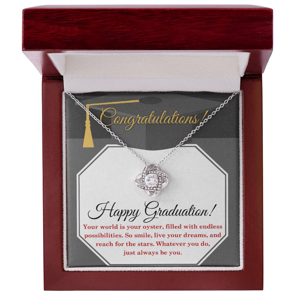 The World Is Your Oyster - Love Knot Necklace For Graduate At Graduation