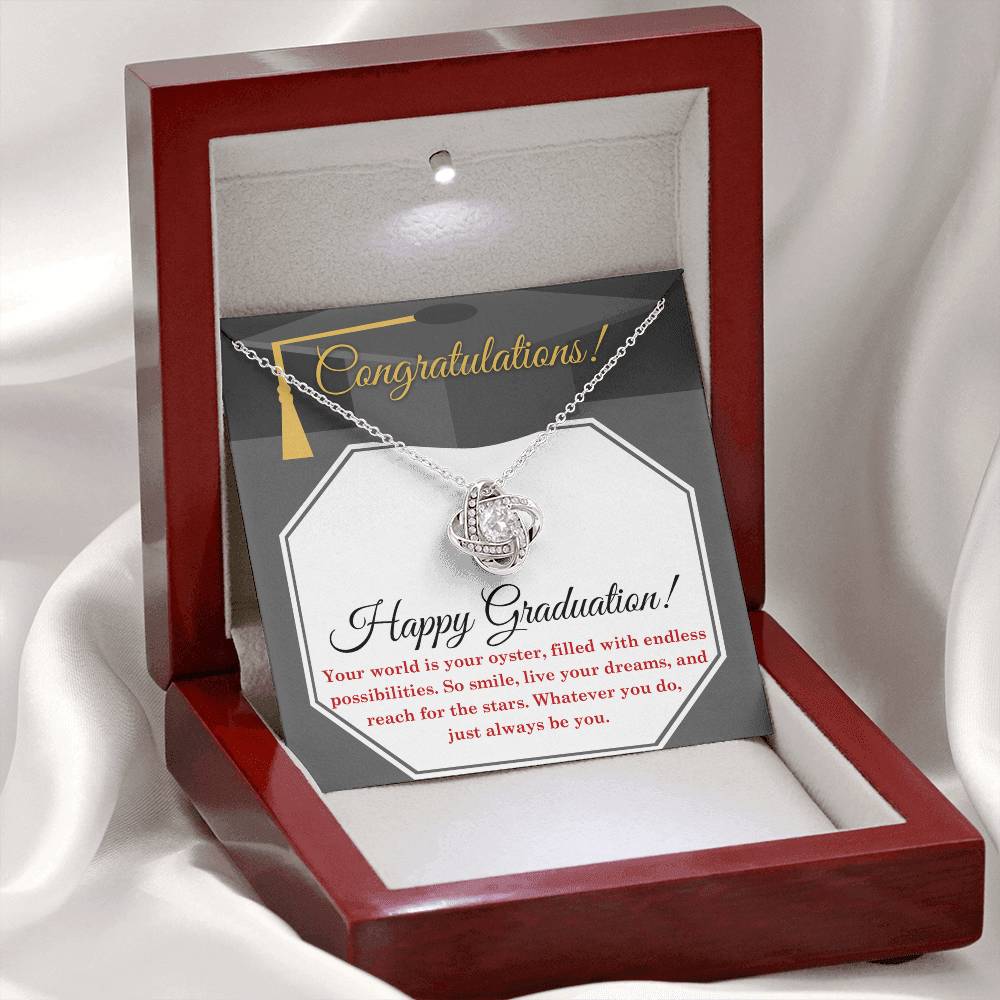 The World Is Your Oyster - Love Knot Necklace For Graduate At Graduation