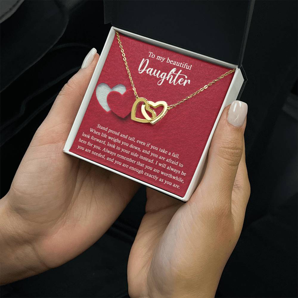 Stand Proud And Tall - Interlocking Hearts Necklace For Daughter