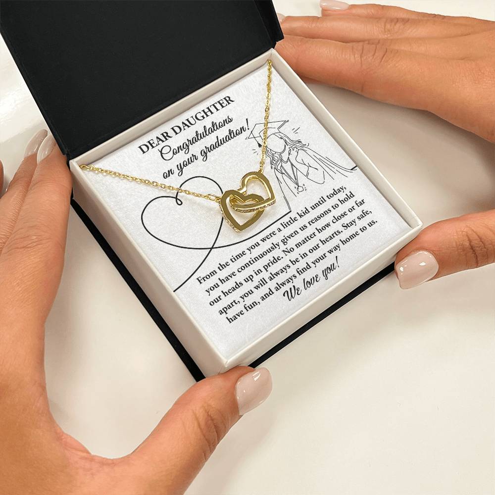 No Matter How Close Or Far Apart - Interlocking Hearts Necklace For Daughter At Graduation