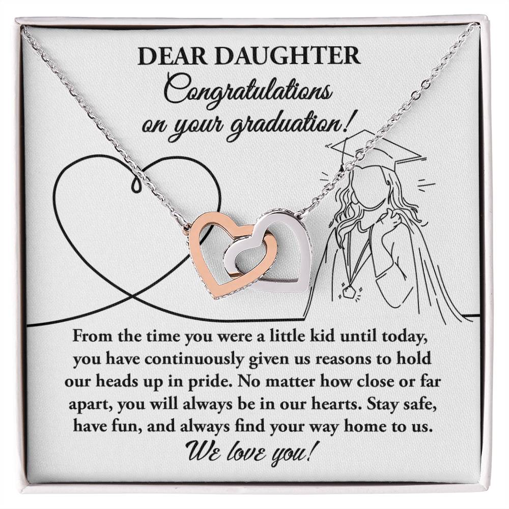 No Matter How Close Or Far Apart - Interlocking Hearts Necklace For Daughter At Graduation