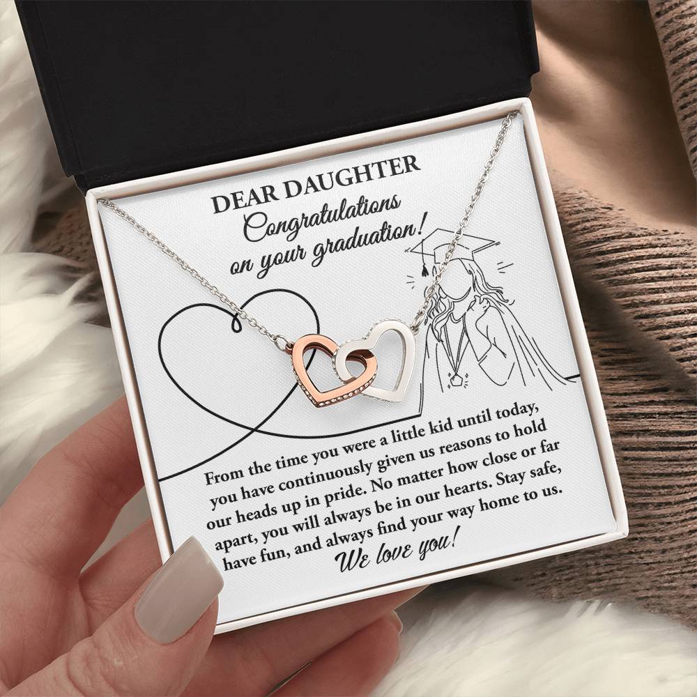 No Matter How Close Or Far Apart - Interlocking Hearts Necklace For Daughter At Graduation