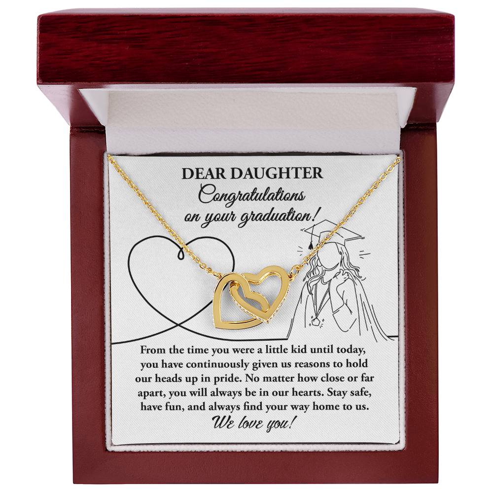 No Matter How Close Or Far Apart - Interlocking Hearts Necklace For Daughter At Graduation
