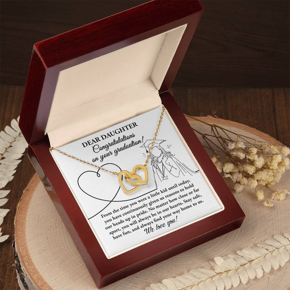 No Matter How Close Or Far Apart - Interlocking Hearts Necklace For Daughter At Graduation