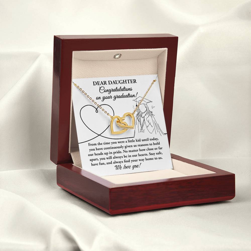 No Matter How Close Or Far Apart - Interlocking Hearts Necklace For Daughter At Graduation