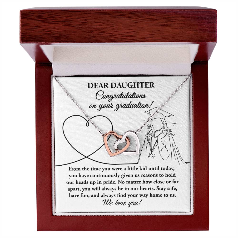 No Matter How Close Or Far Apart - Interlocking Hearts Necklace For Daughter At Graduation
