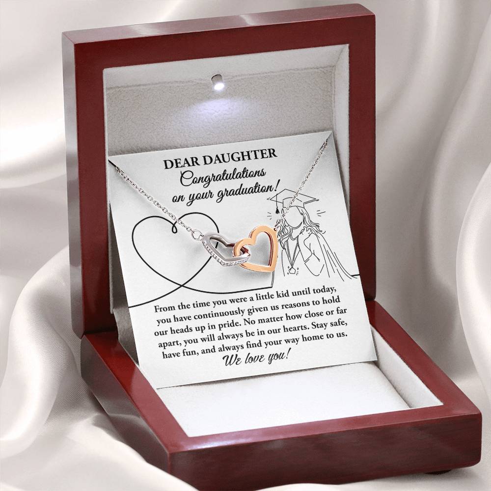No Matter How Close Or Far Apart - Interlocking Hearts Necklace For Daughter At Graduation
